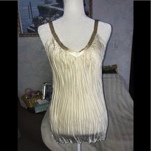 M - Express cream top with matte gold sequin trim